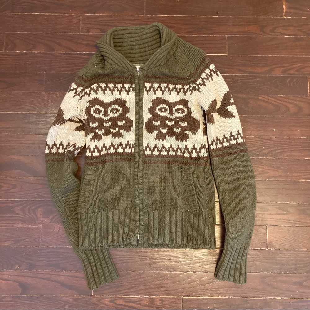 Warm wool knit cowichan sweater with cute owl design!
